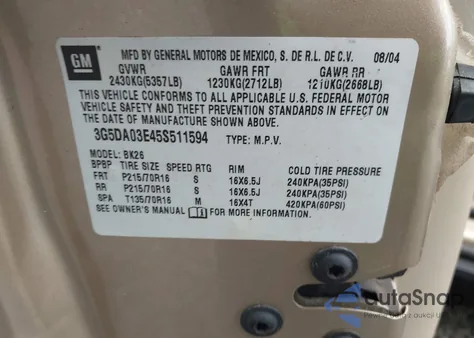 2005 Buick Rendezvous Cx from USA, damaged, VIN 3G5DA03E45S511594